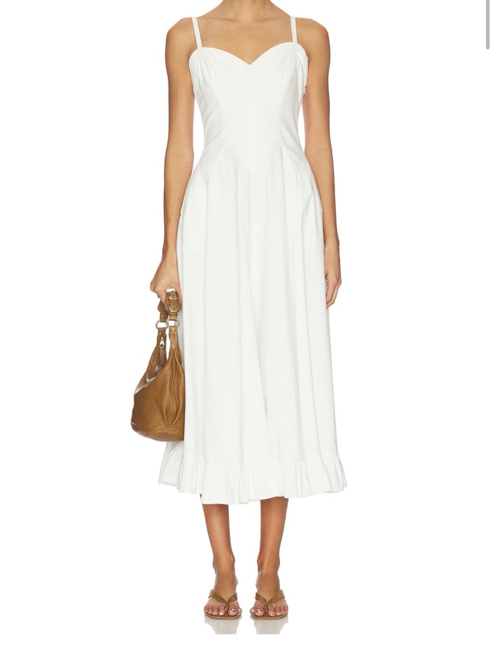 Free People White Spaghetti-Strap Ruffle-Hem Midi Dress